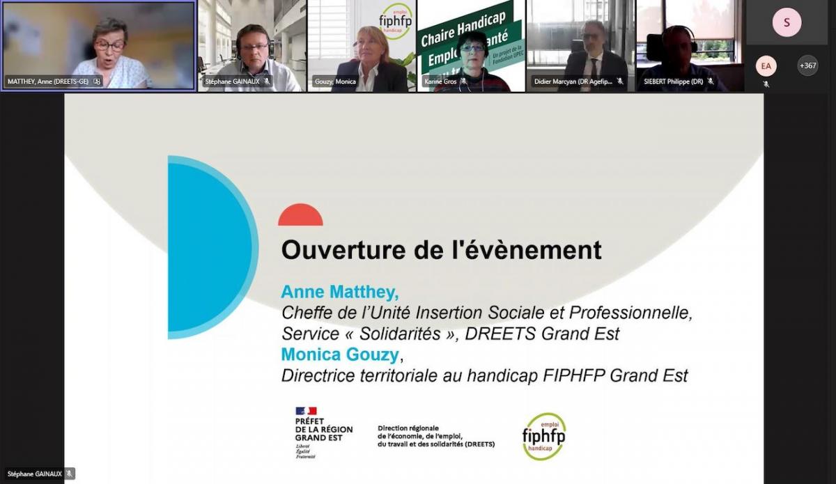 capture d'écran de l'ouverture du webinaire du Handi-Pacte Grand Est