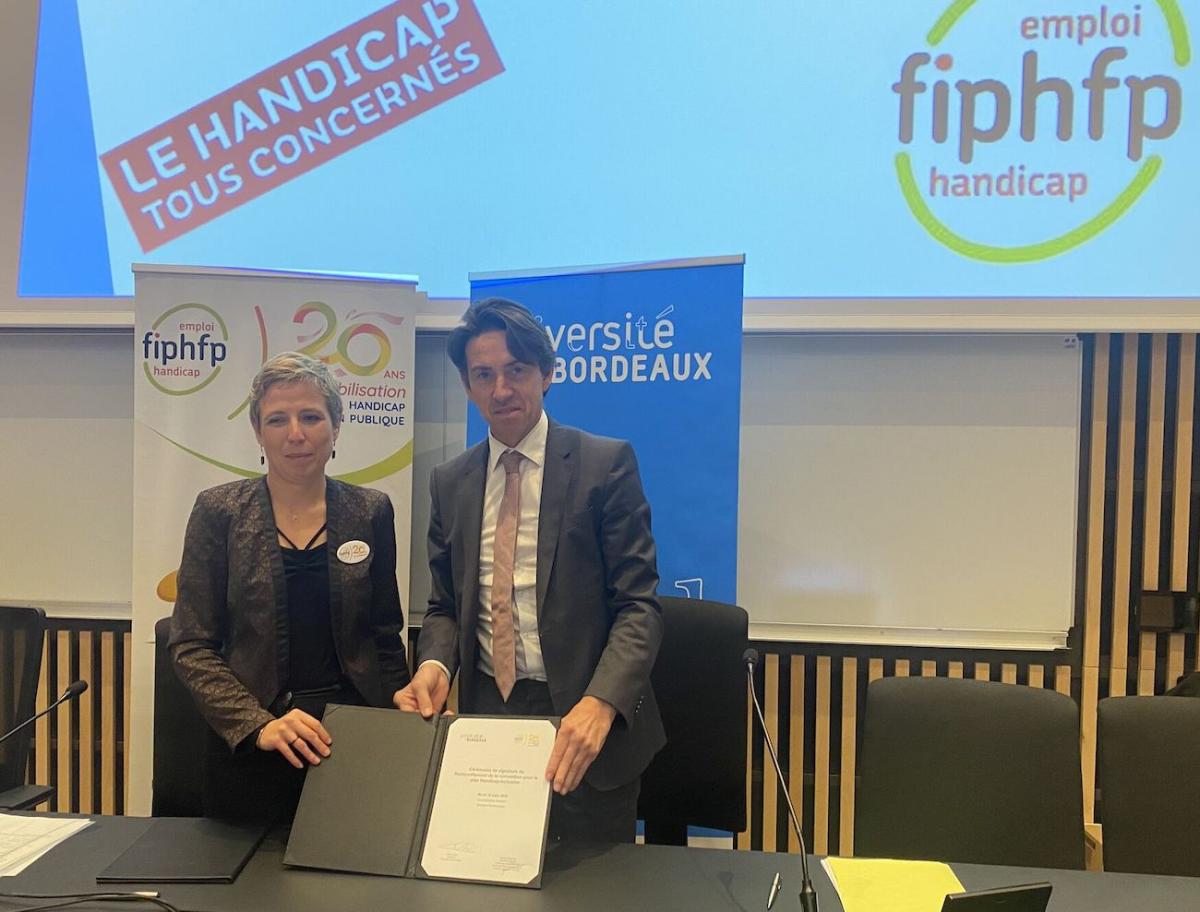 Séverine Baudouin, directrice adjointe du FIPHFP, et Dean Lewis, président de l’Université de Bordeaux 