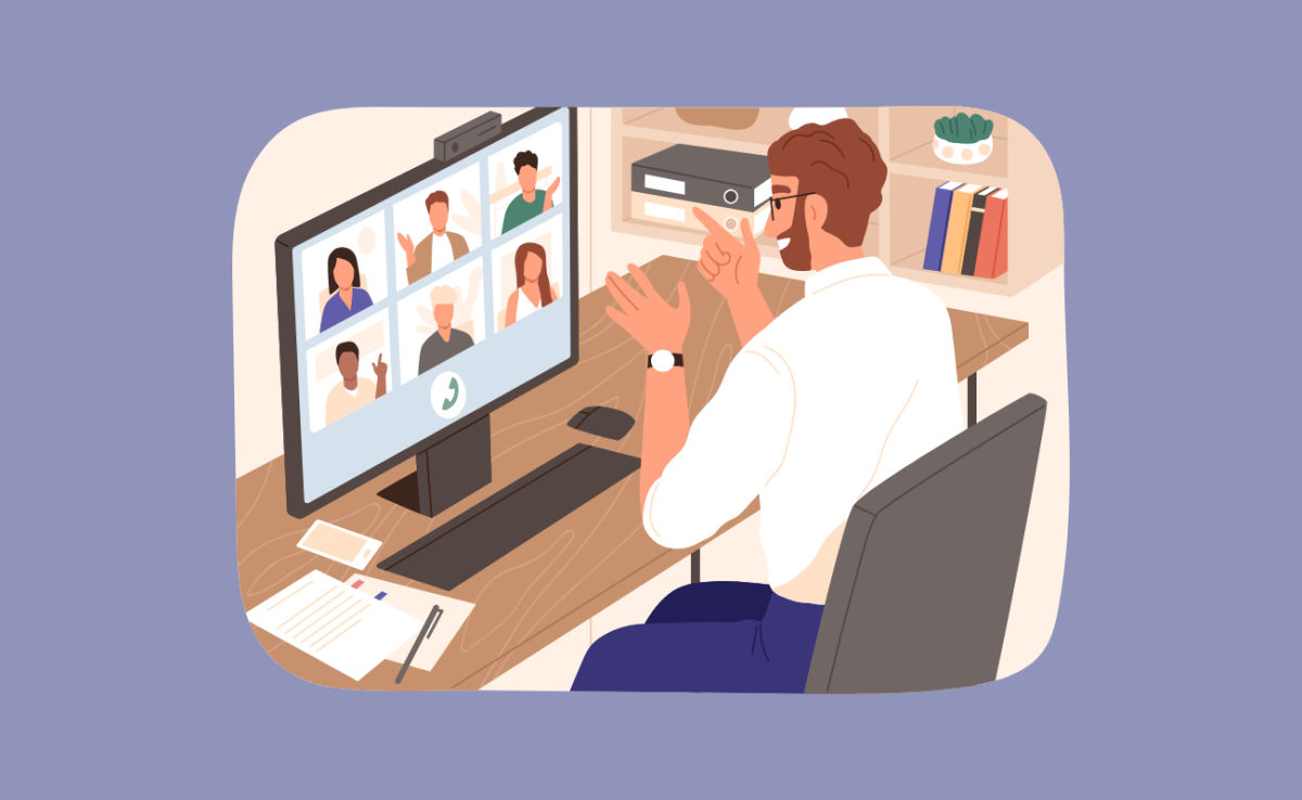 Illustration homme en visioconférence